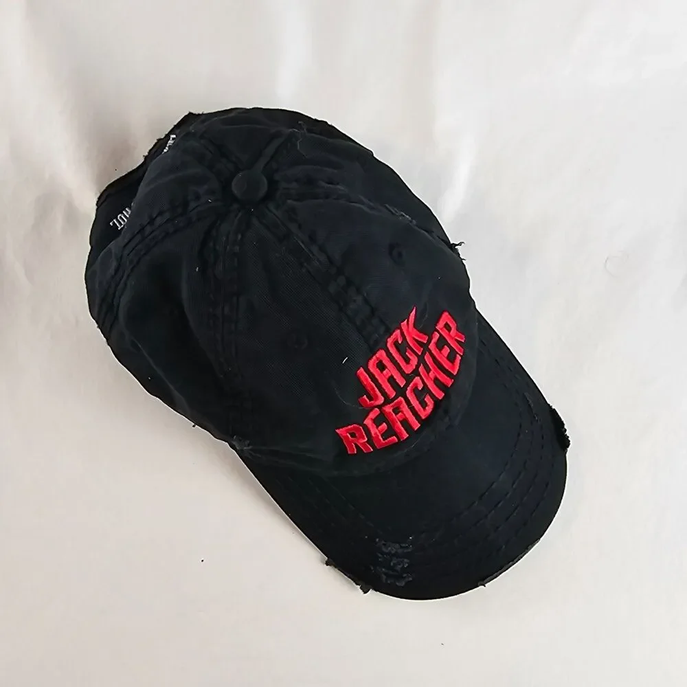 Jack Reacher Hat Black Distressed Adjustable Dad Cap Embroidered Otto Promo